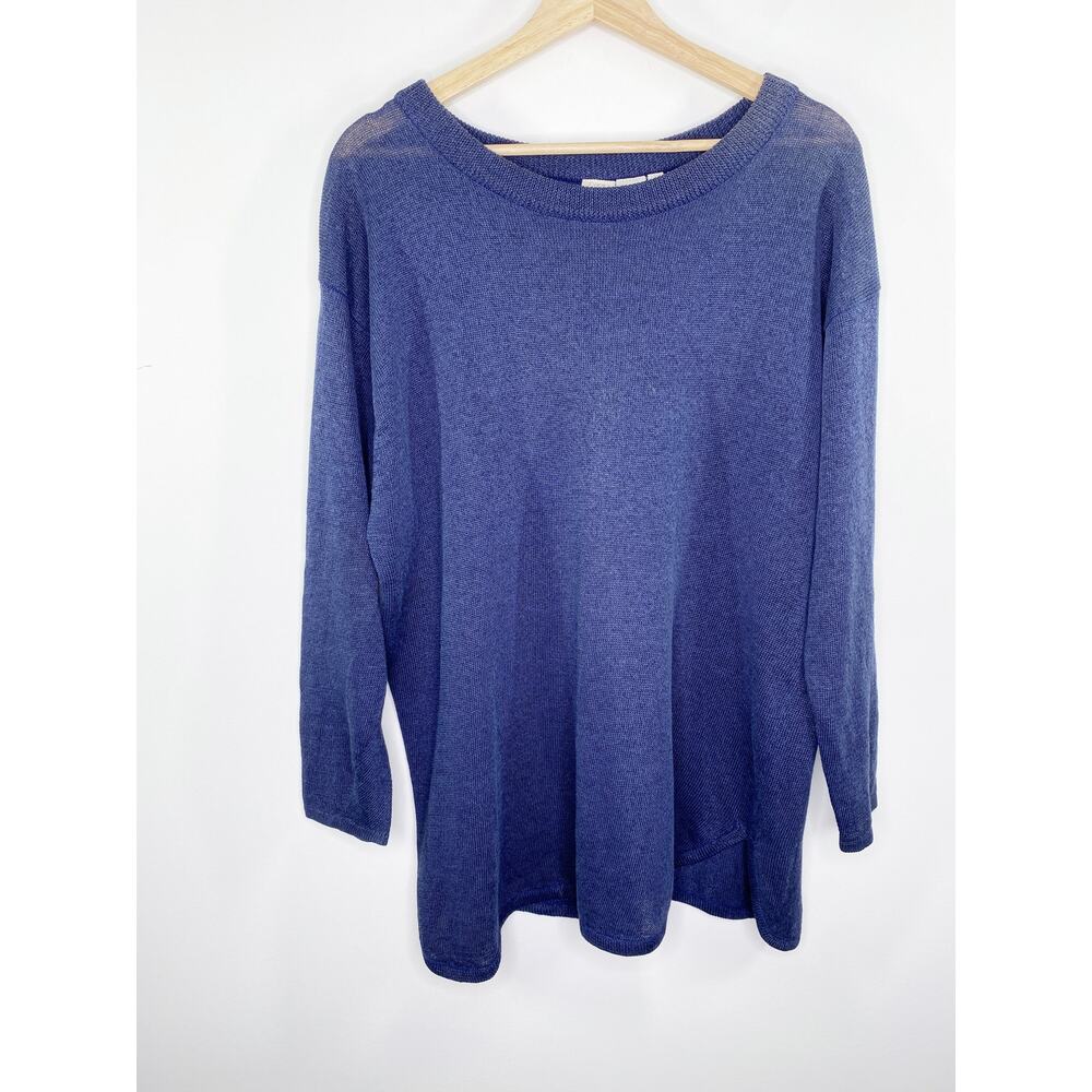 CW Clifford & Wills Womens Blue Pullover Knit Sweater OS Long Oversized Linen